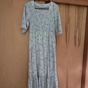 Floral Midi Dress in Light Blue